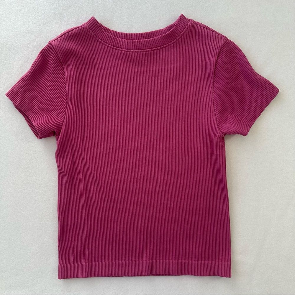 Old Navy Ribbed Crop Top Pink Short Sleeve Slim Fit Casual Women’s Size Large